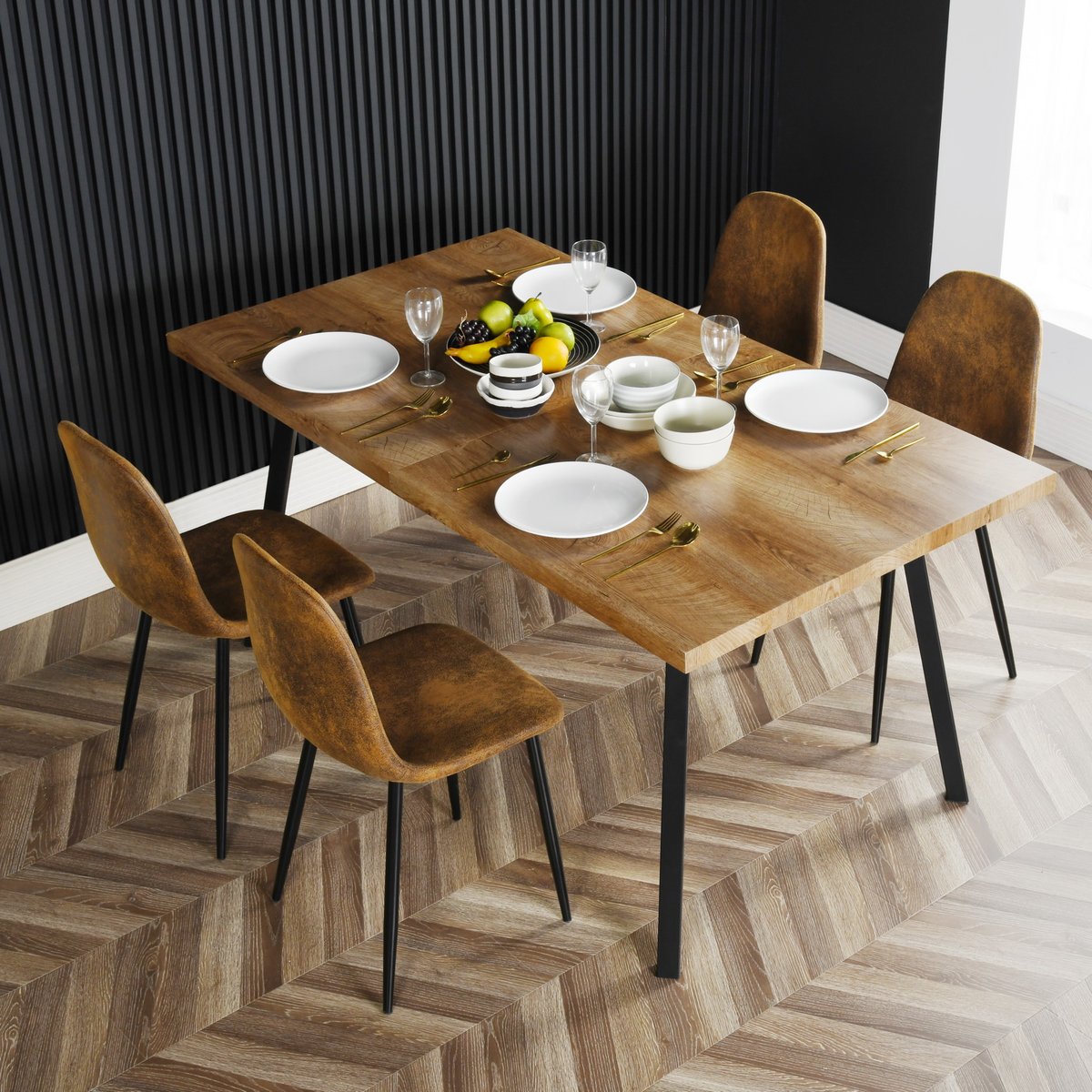 Lot de 4 chaises de salle à manger industriel, CHARLTON S marron, MEUBLES COSY