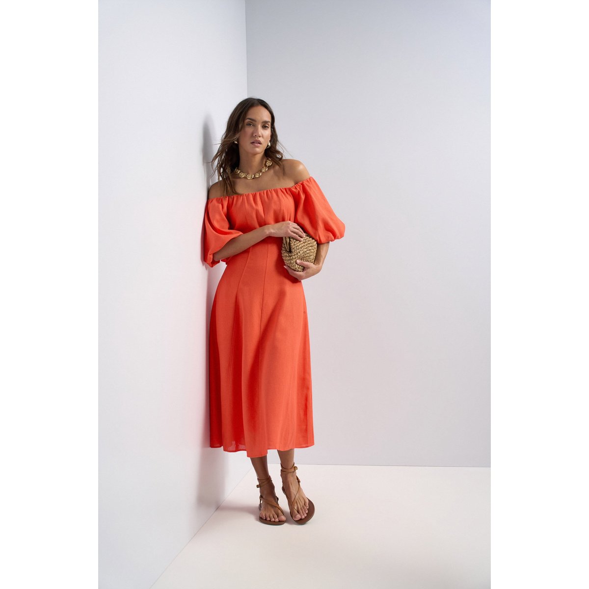ROBE MIDI AVEC LIN orange, SALSA JEANS