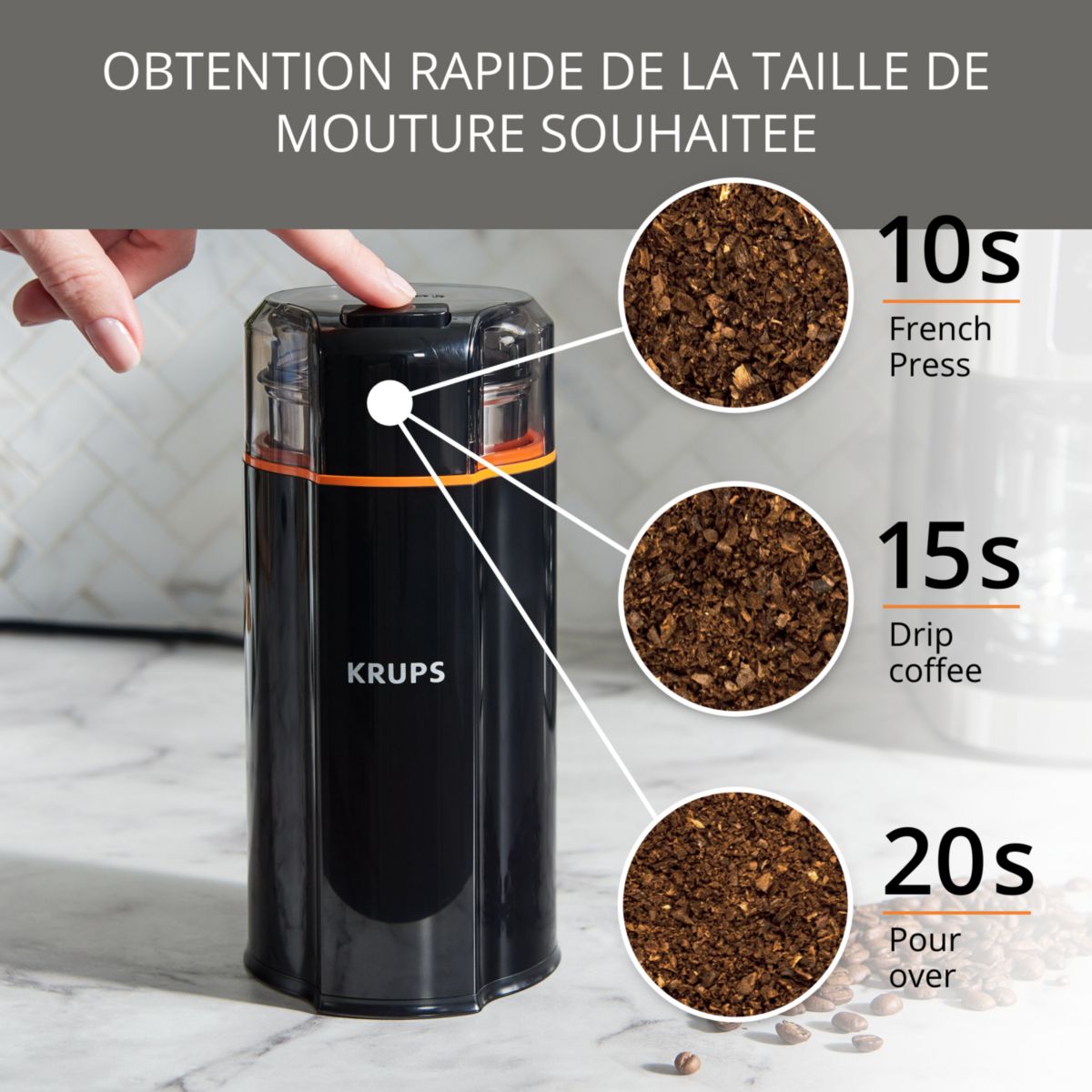 Moulin à café GX332810 silent vortex grinder noir, KRUPS