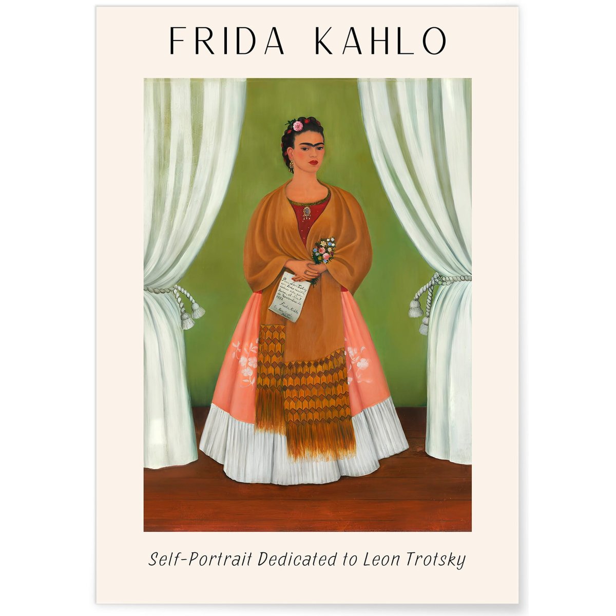 Affiche Frida Kahlo « Self-Portrait Dedicated to Leon Trotsky » blanc, L'AFFICHERIE