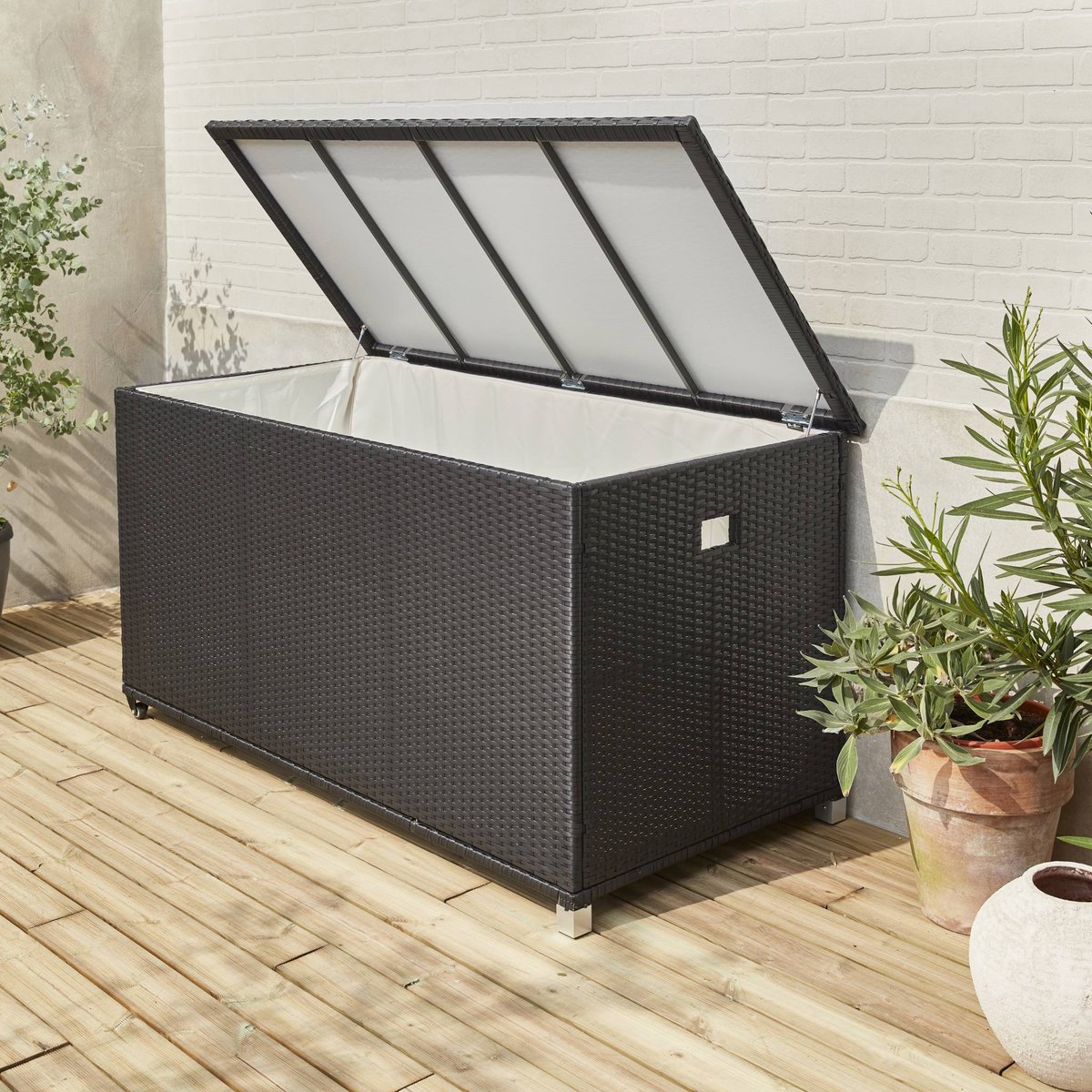 Coffre de jardin résine tressée 790L CASSAPANCA nuances de gris, SWEEEK