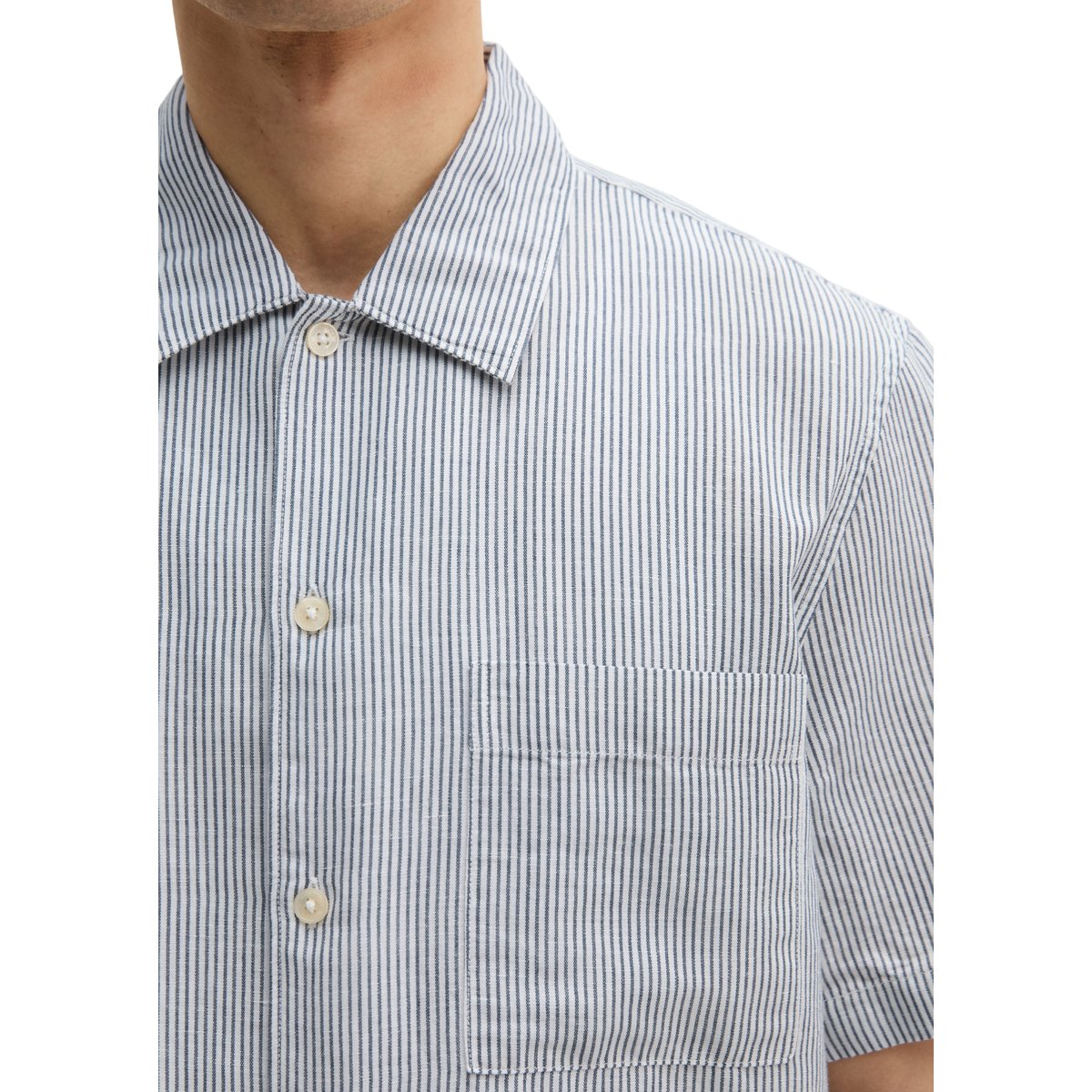 Chemise à manches courtes regular en mélange de lin et de coton bio bleu moyen, MARC O'POLO