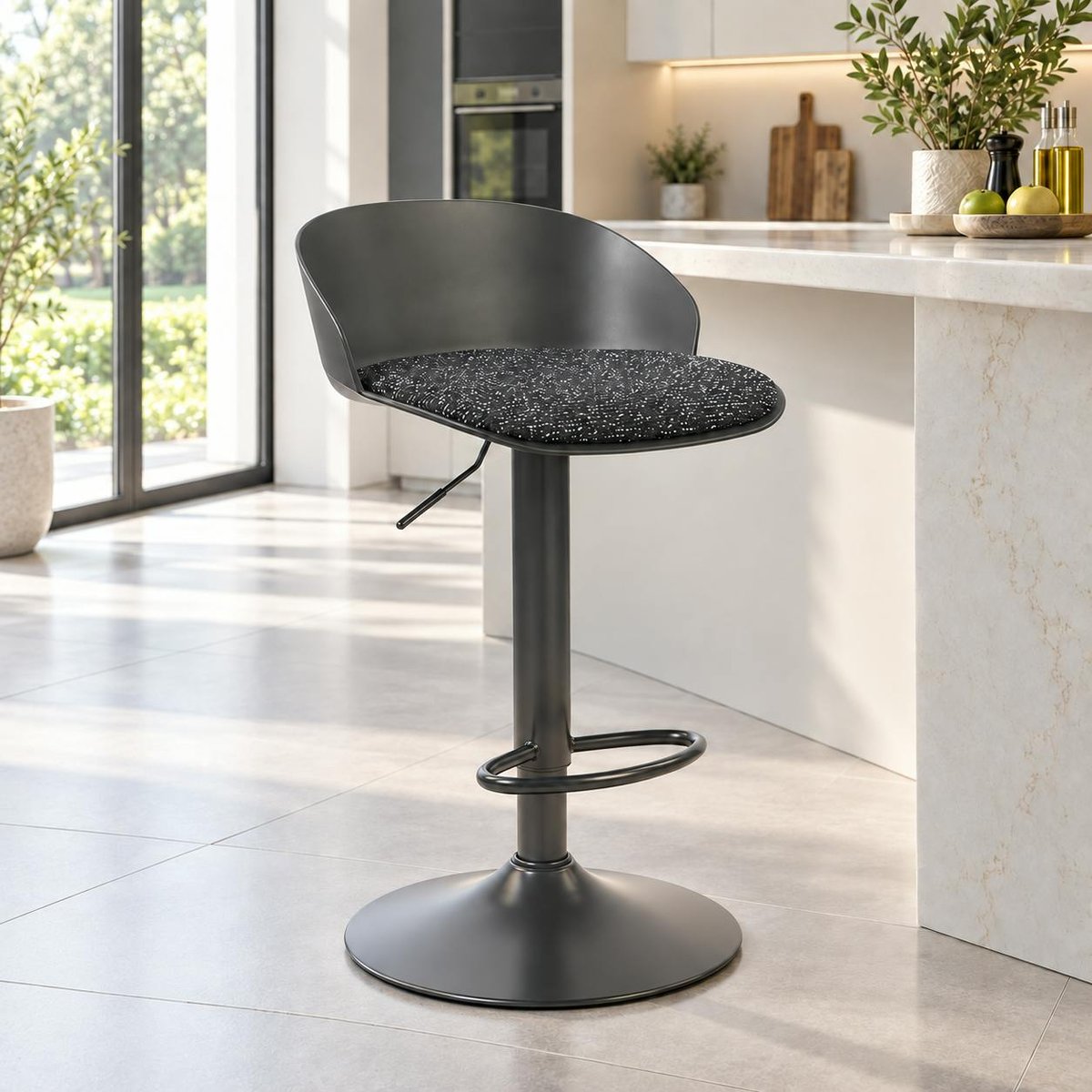 Tabouret de bar réglable, métal et tissu (lot de 2) LEEDS noir, PIER IMPORT
