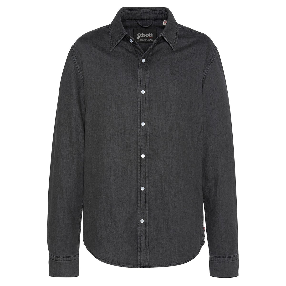 Chemise bleu à manches longues en denim gris, SCHOTT