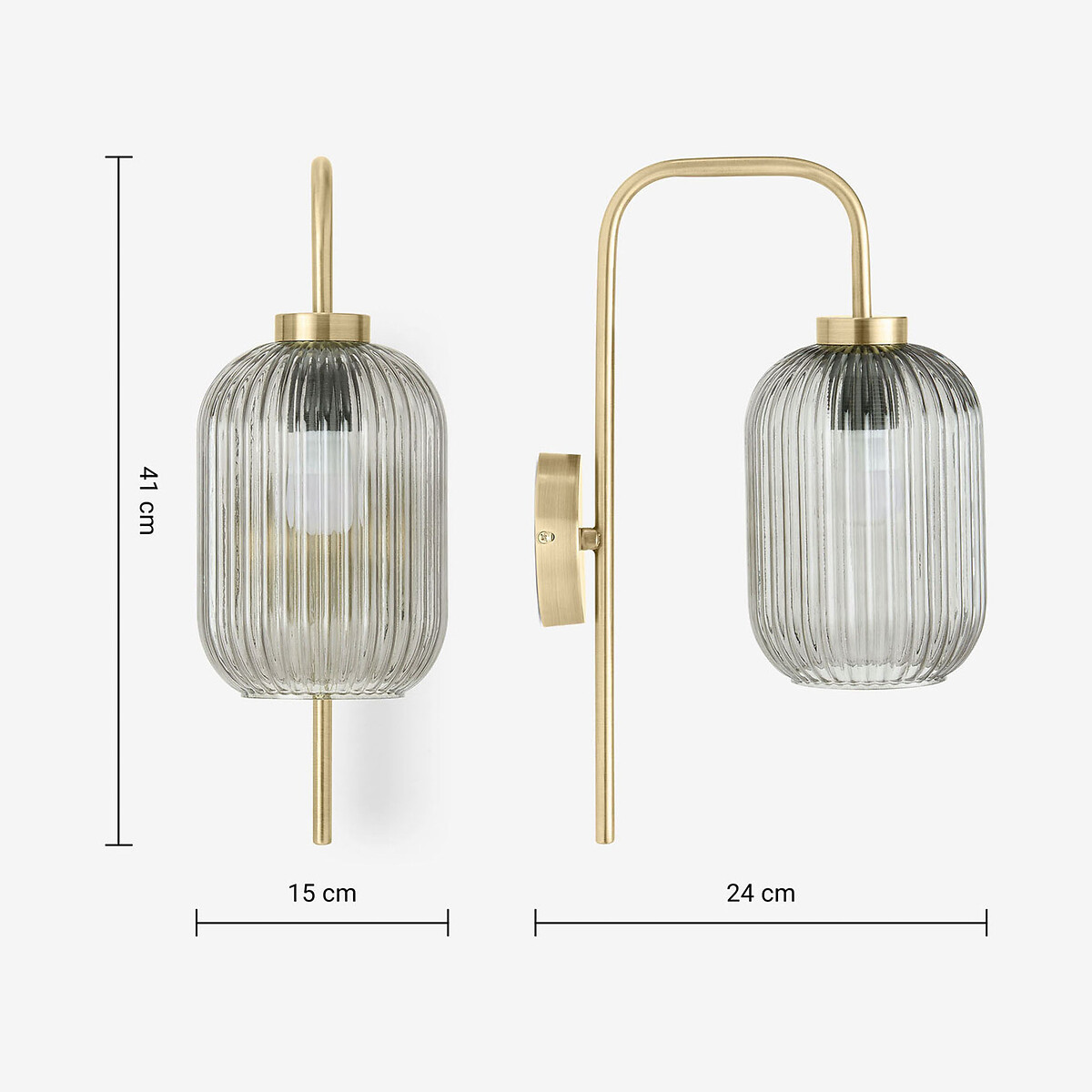 MADE.COM Briz Ribbed Glass Wall Light smoke grey, MADE