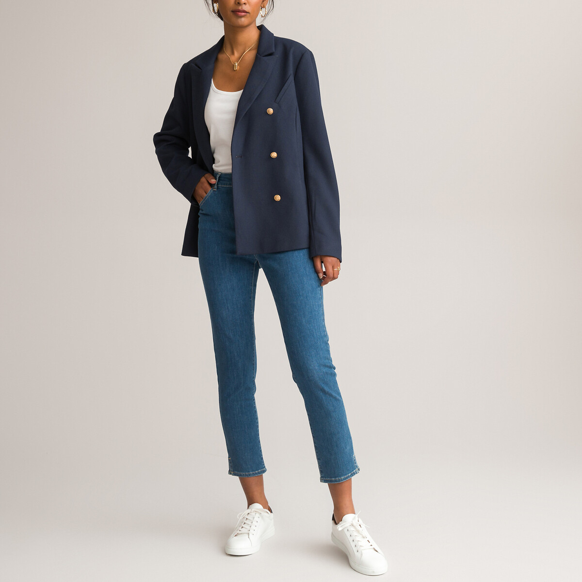 Fitted Double-Breasted Blazer navy, ANNE WEYBURN