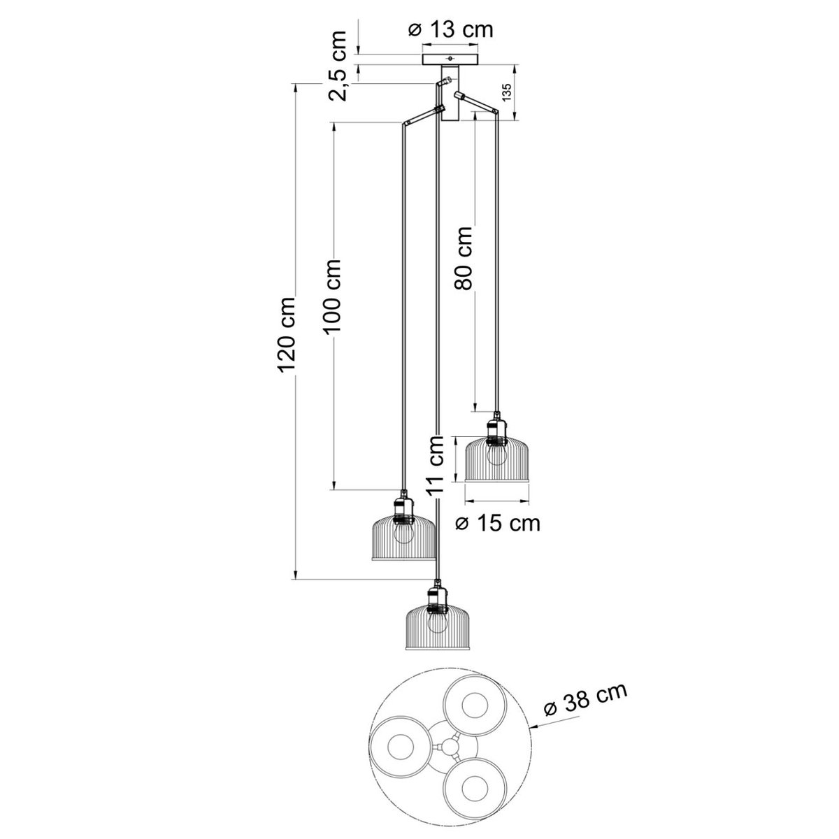 Suspension trio verre ambré rétro - AURÉLINE ambré et laiton, KOSILUM