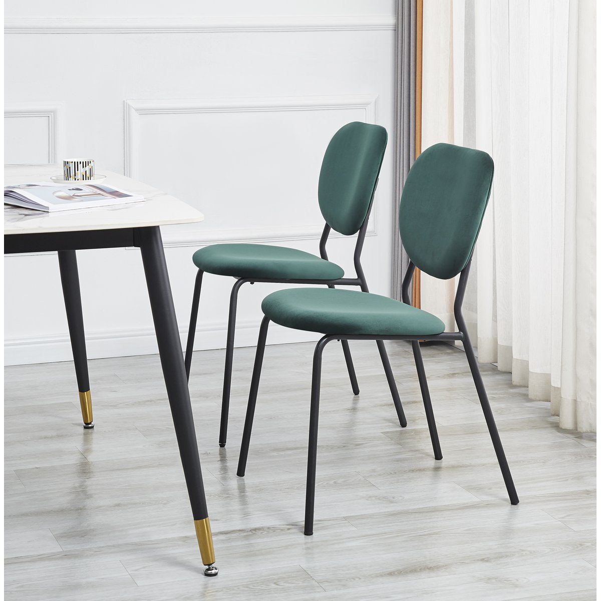 Lot de 2 chaises, métal et velours, SUZUKA vert intense, NORDLYS