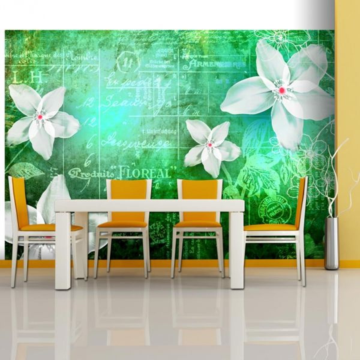 Papier peint intissé panoramique Floral notes III vert, EDEN
