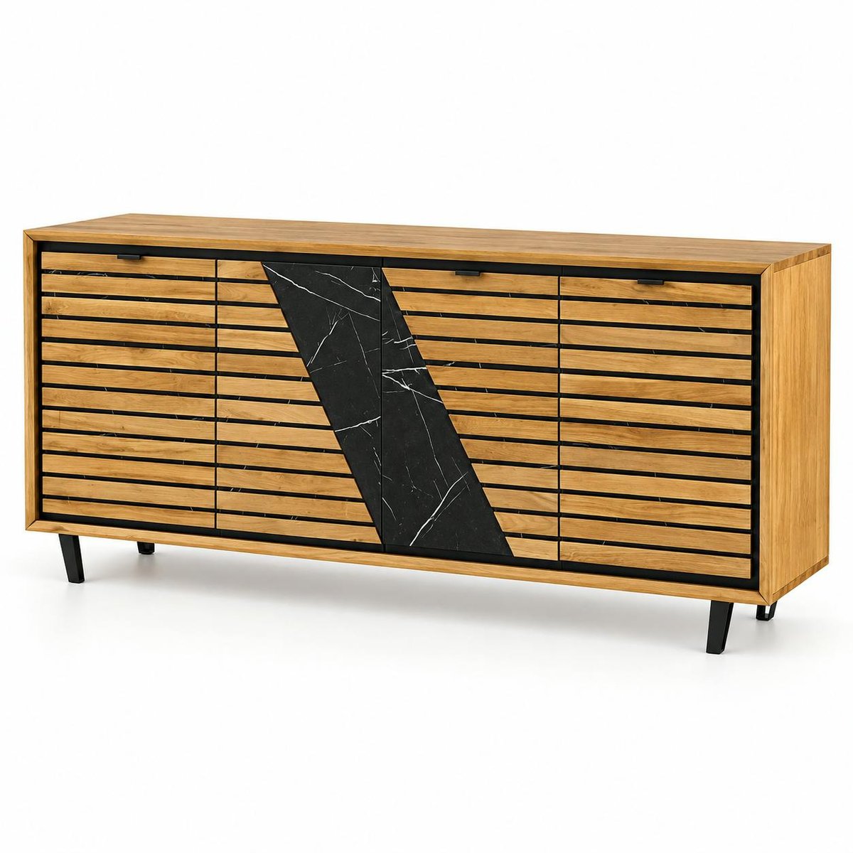 Buffet design en bois de chêne finition miel, 4 portes ESSEN chêne miel, PIER IMPORT