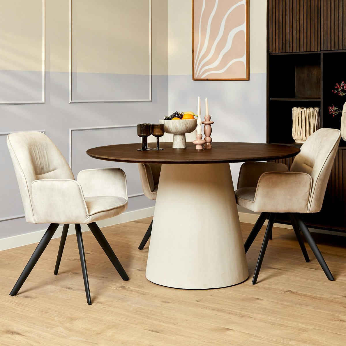 Table à manger ronde en bois D150 cm CORTINA marron / beige, PIER IMPORT