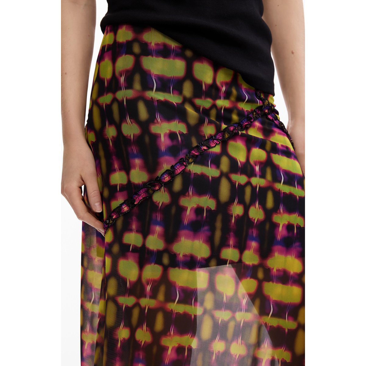 Jupe asymétrique imprimée vert, DESIGUAL