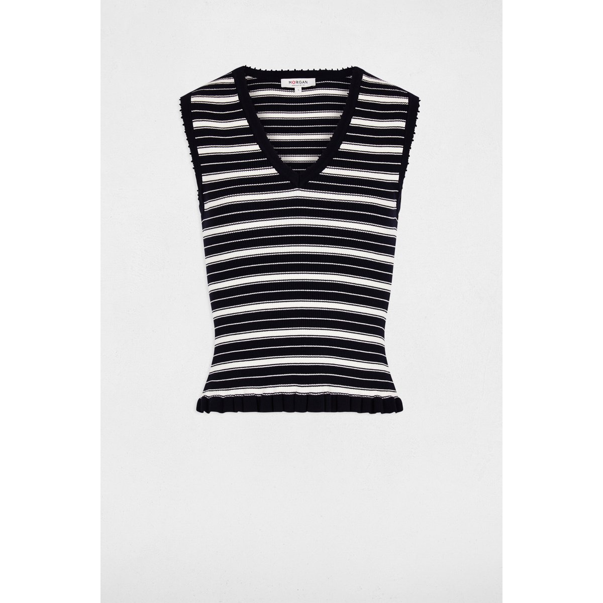 Pull sans manches col v bleu marine, MORGAN