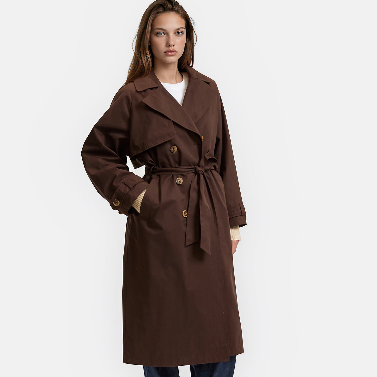 Long Trench Coat, Signature EMILE chocolate brown, LA REDOUTE COLLECTIONS