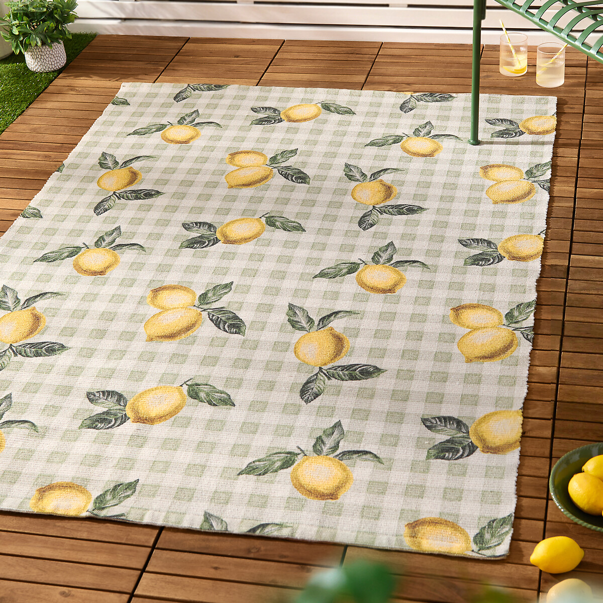 Fruits Lemons Striped Indoor/Outdoor Rug sage, FURN.