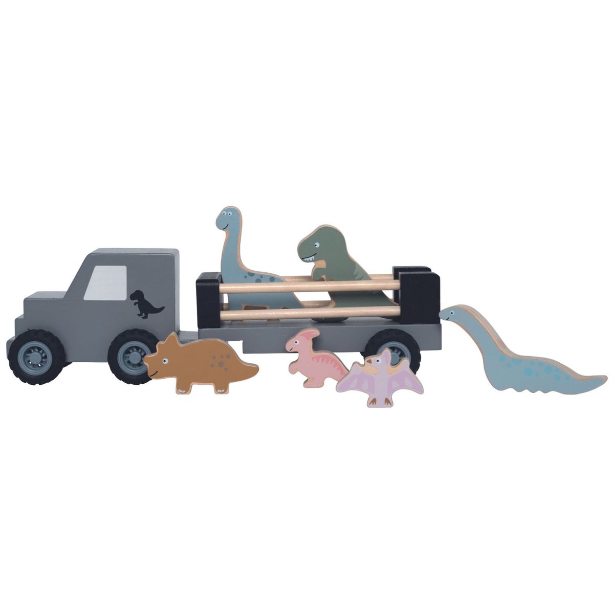Camion remorque en bois Dino couleur unique, JABADABADO