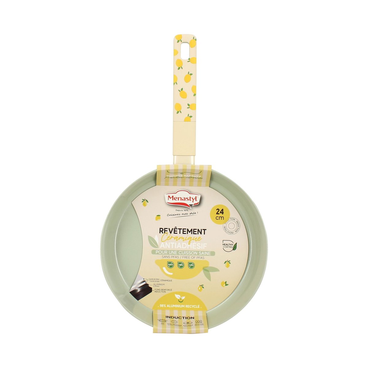 Poêle 24cm en aluminium, CITRON beige-vert, MENASTYL