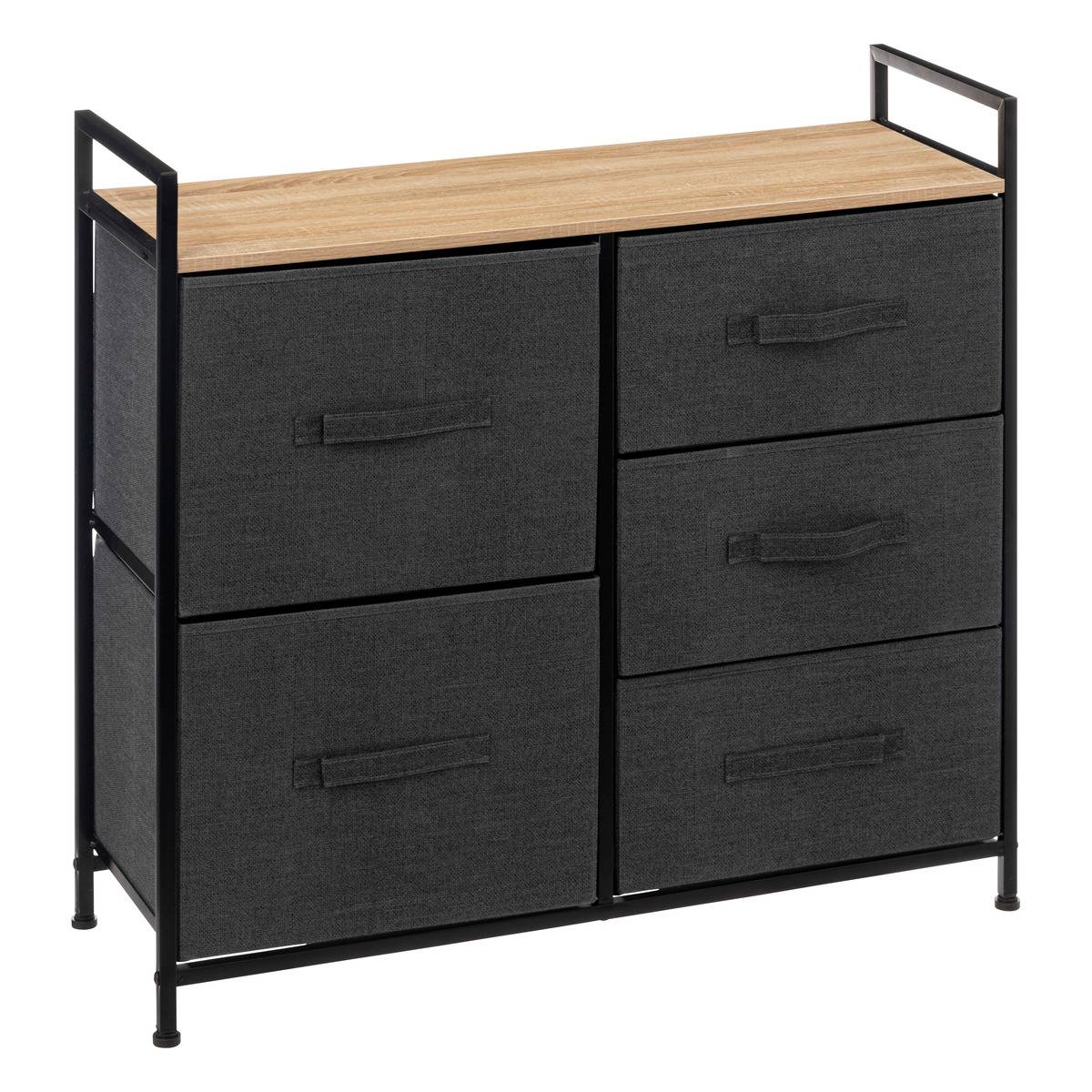 Meuble de rangement 5 tiroirs en acier et tissu TISSA gris foncé, 5FIVE SIMPLY SMART