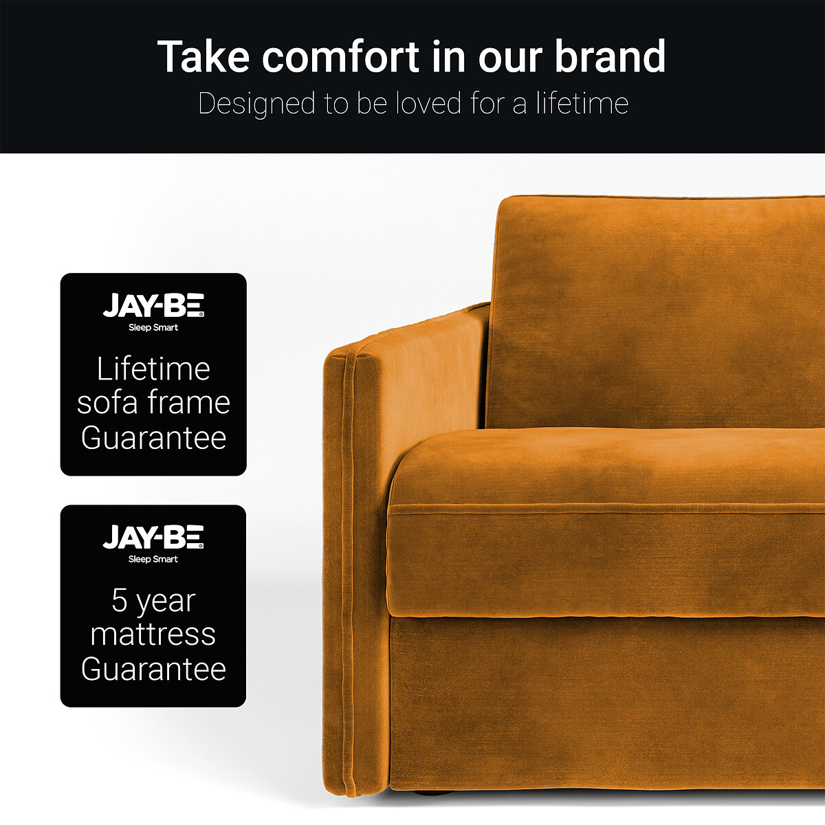 Jay-Be® Slim Luxe Velvet Snuggle Chair Sofa Bed with Deep Sprung Mattress saffron yellow, JAY-BE