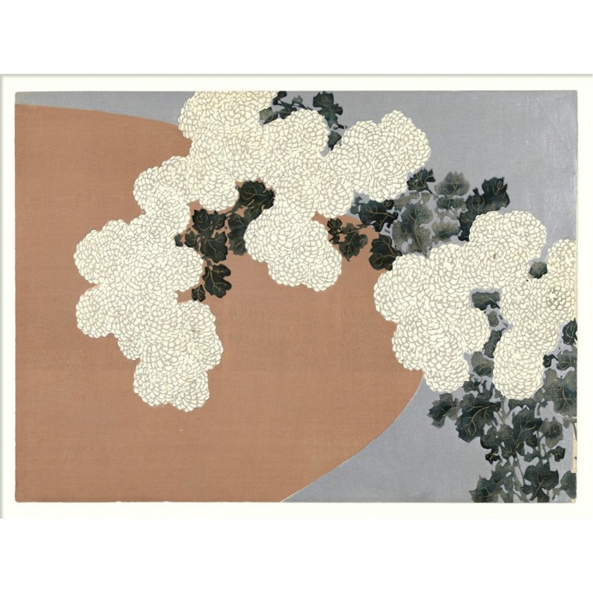 Affiche dessin japonais Ukiyo-E Chrysantemum beige, THE DYBDAHL CO