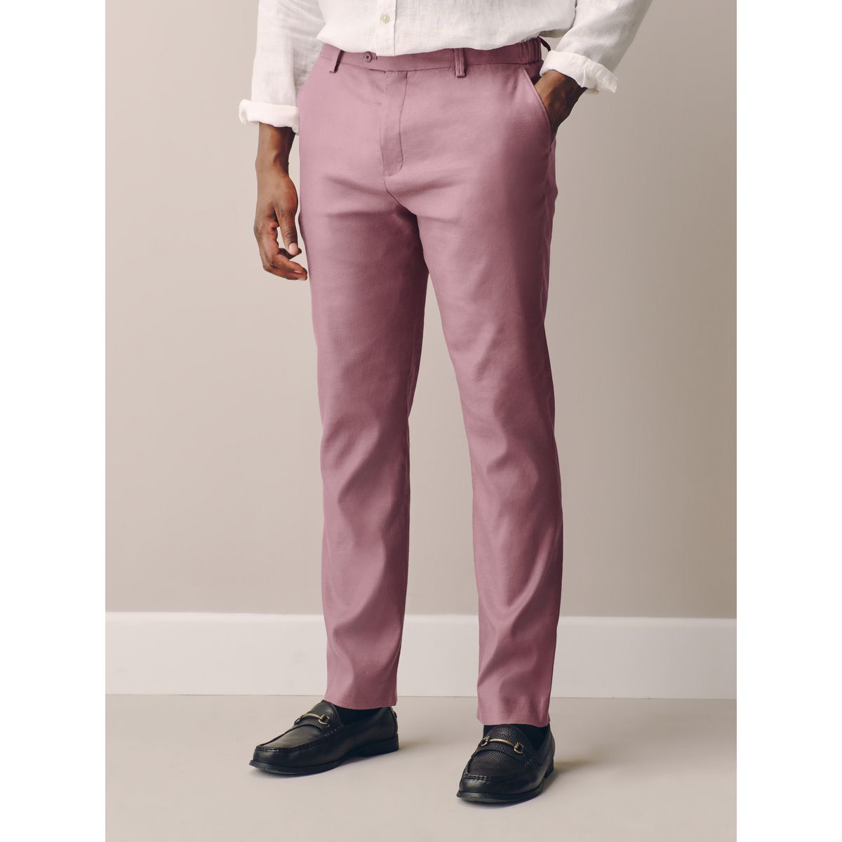 Pantalon habillé en lyocell tencel™ et lin rose, NEXT