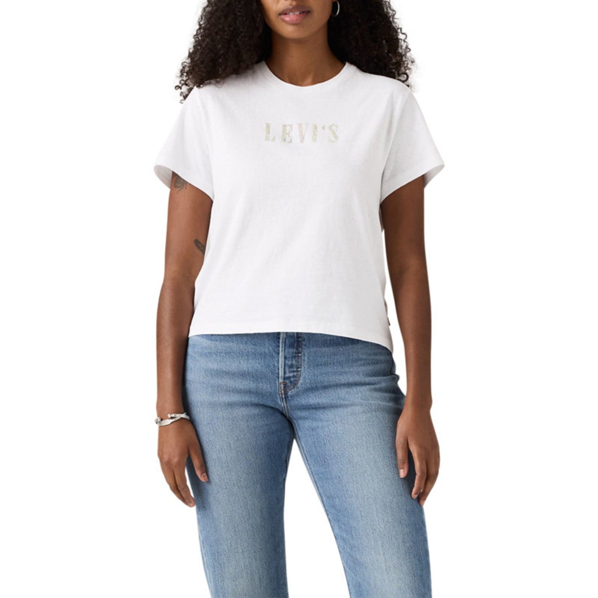 T-shirt en coton blanc à coupe ajustée pourvu de manches courtes blanc, LEVI'S