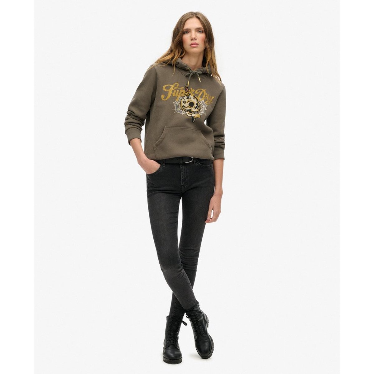 Sweat à capuche à motif Tattoo Script gris ardoise foncé, SUPERDRY