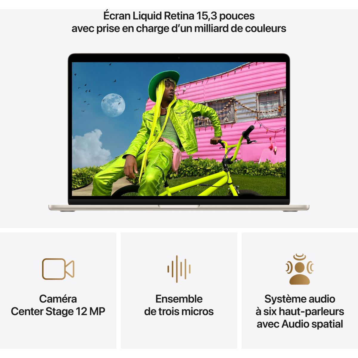 Ordinateur Apple Air 15" Puce M5 CPU 10 / GPU 10 coeurs Mémoire RAM 16Go Stockage 512Go SSD Lumière stellaire couleur unique, APPLE