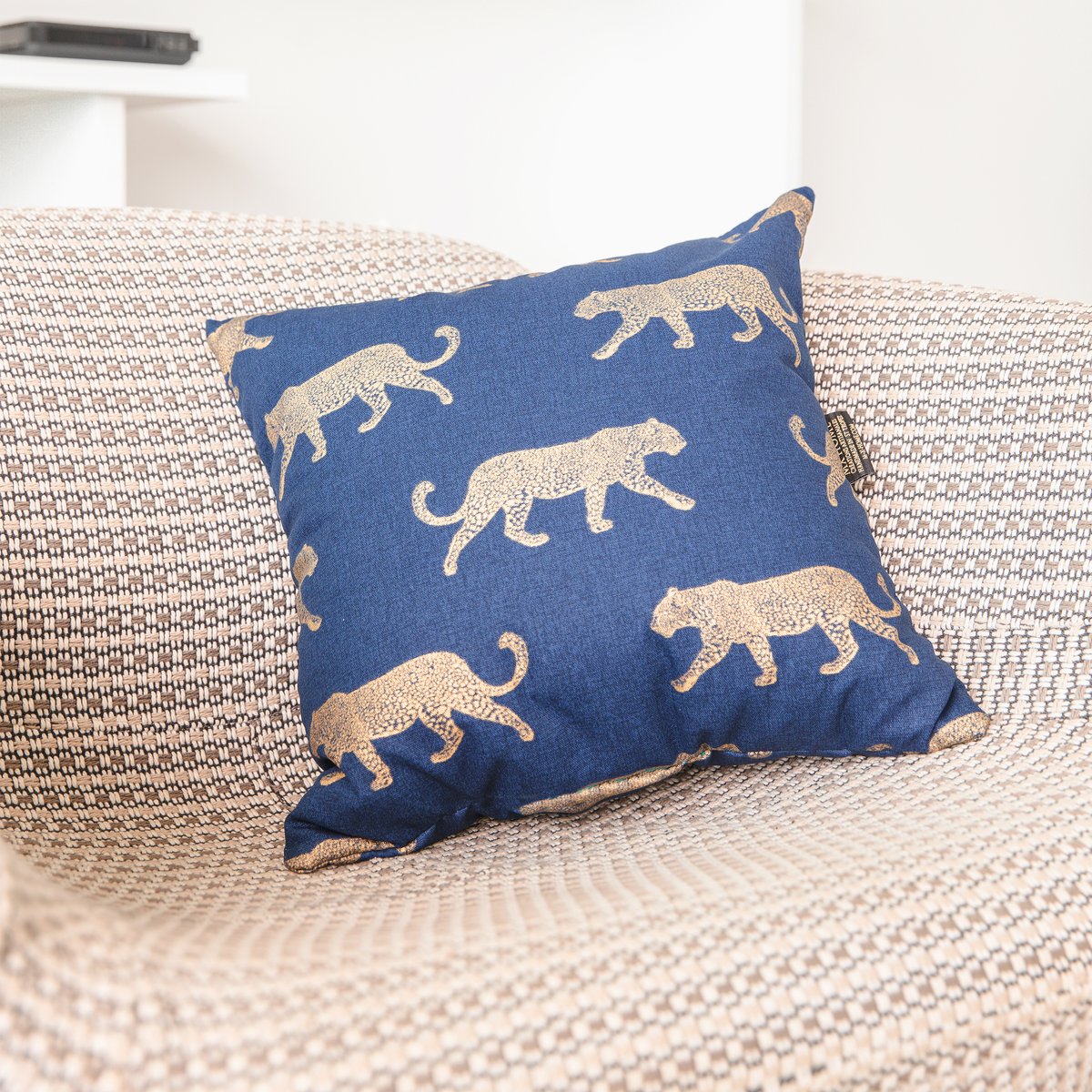Coussin en coton motif tigre bleu cyan avec panthère or, MX HOME