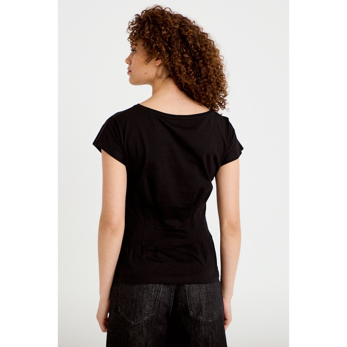 T-shirt cintré col rond manches courtes noir, CACHE CACHE