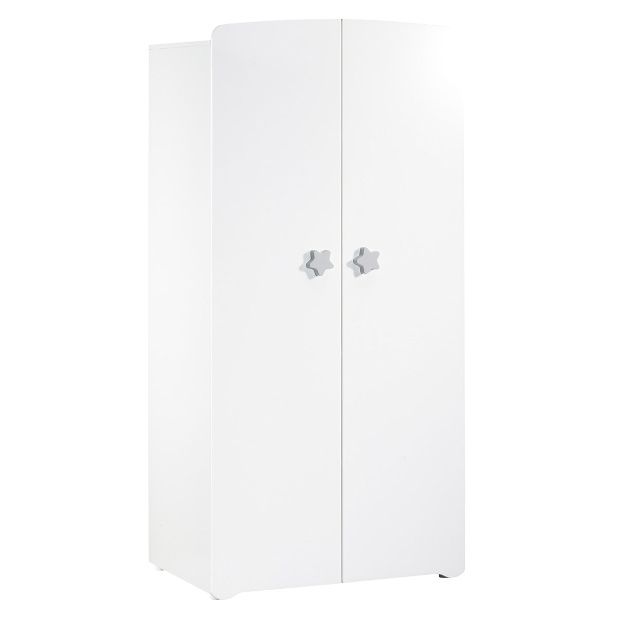 Chambre bébé complète Basic, Lit 120x60 tout barreaux, Commode à langer 3 tiroirs et Armoire 2 portes - boutons boule blanc/gris, BABY PRICE