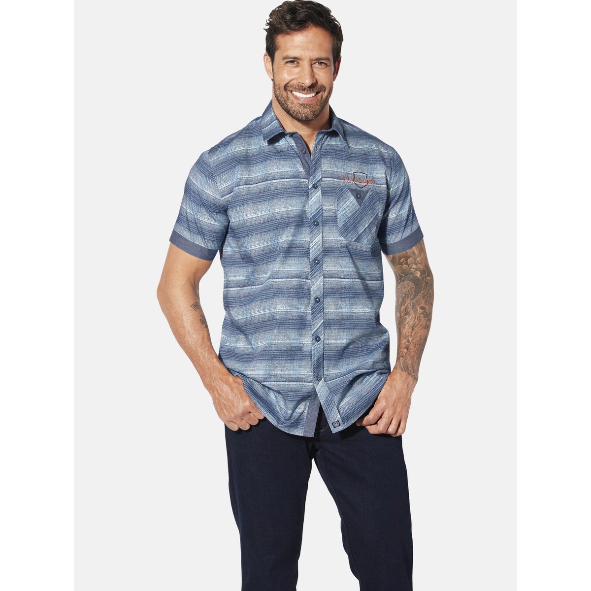 Chemise à manches courtes MERTRICH bleu rayé, JAN VANDERSTORM
