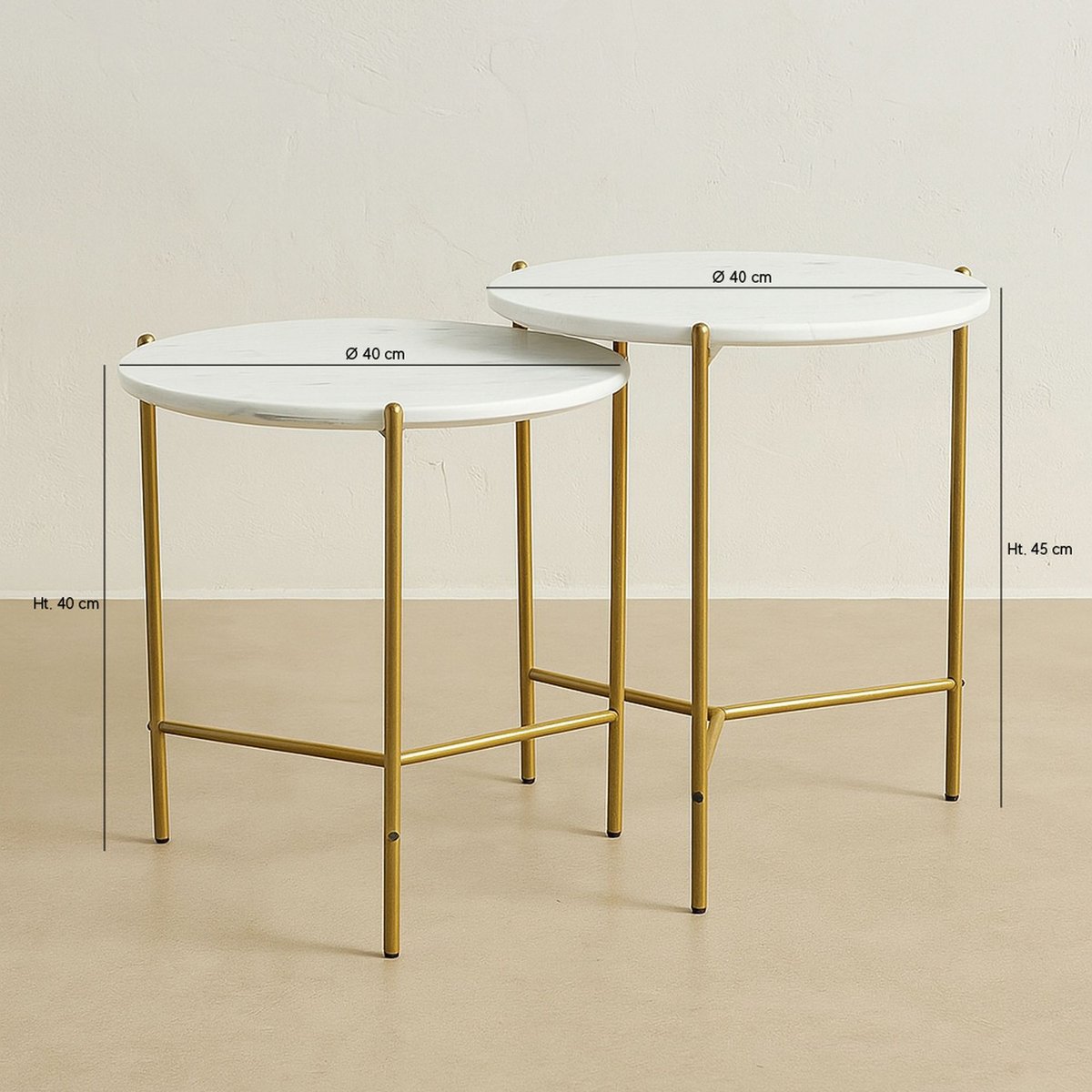 Set de 2 tables basses effet marbre et pieds en métal, SHIAP blanc, NOW'S HOME