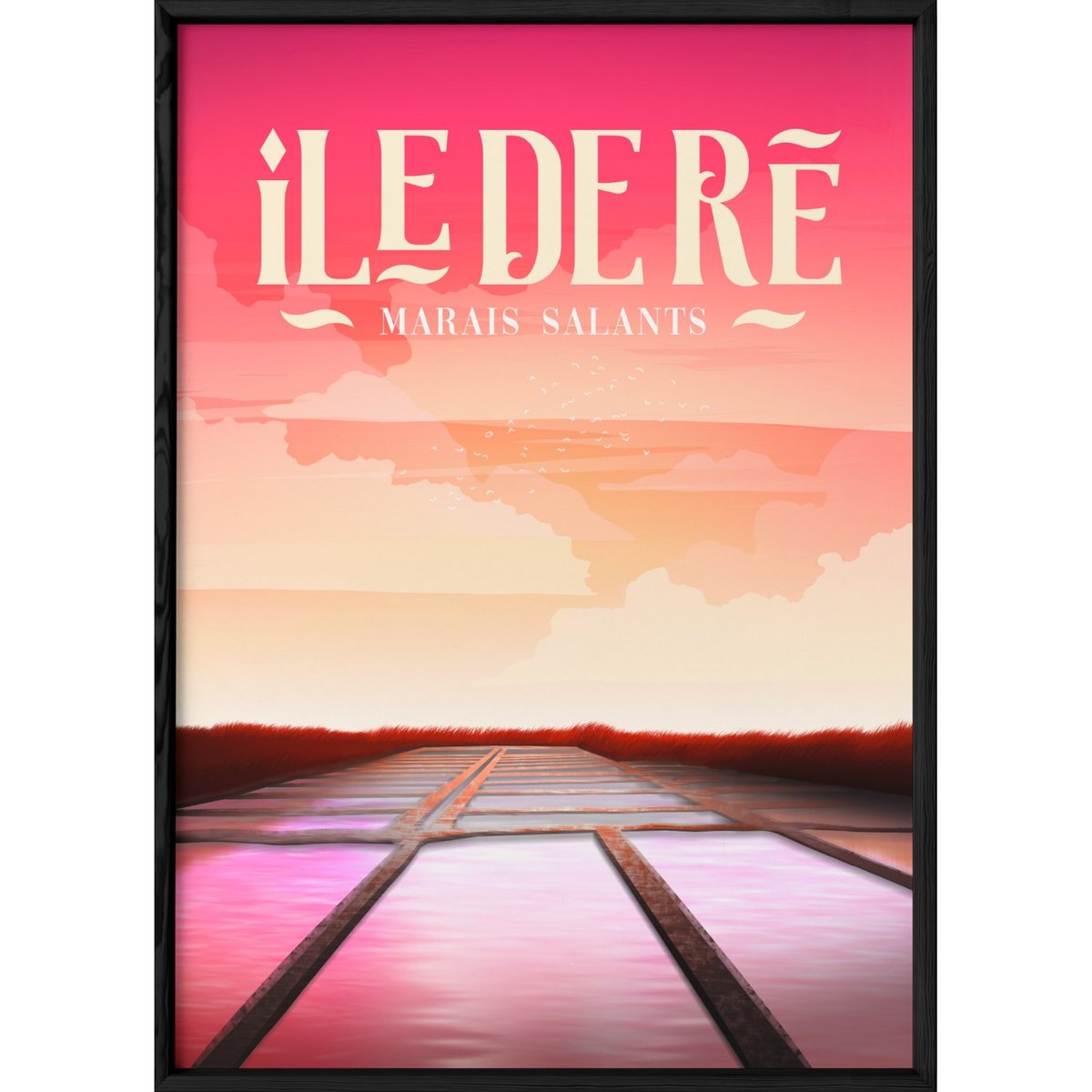 Affiche ville Île de Ré : Marais salants blanc, L'AFFICHERIE