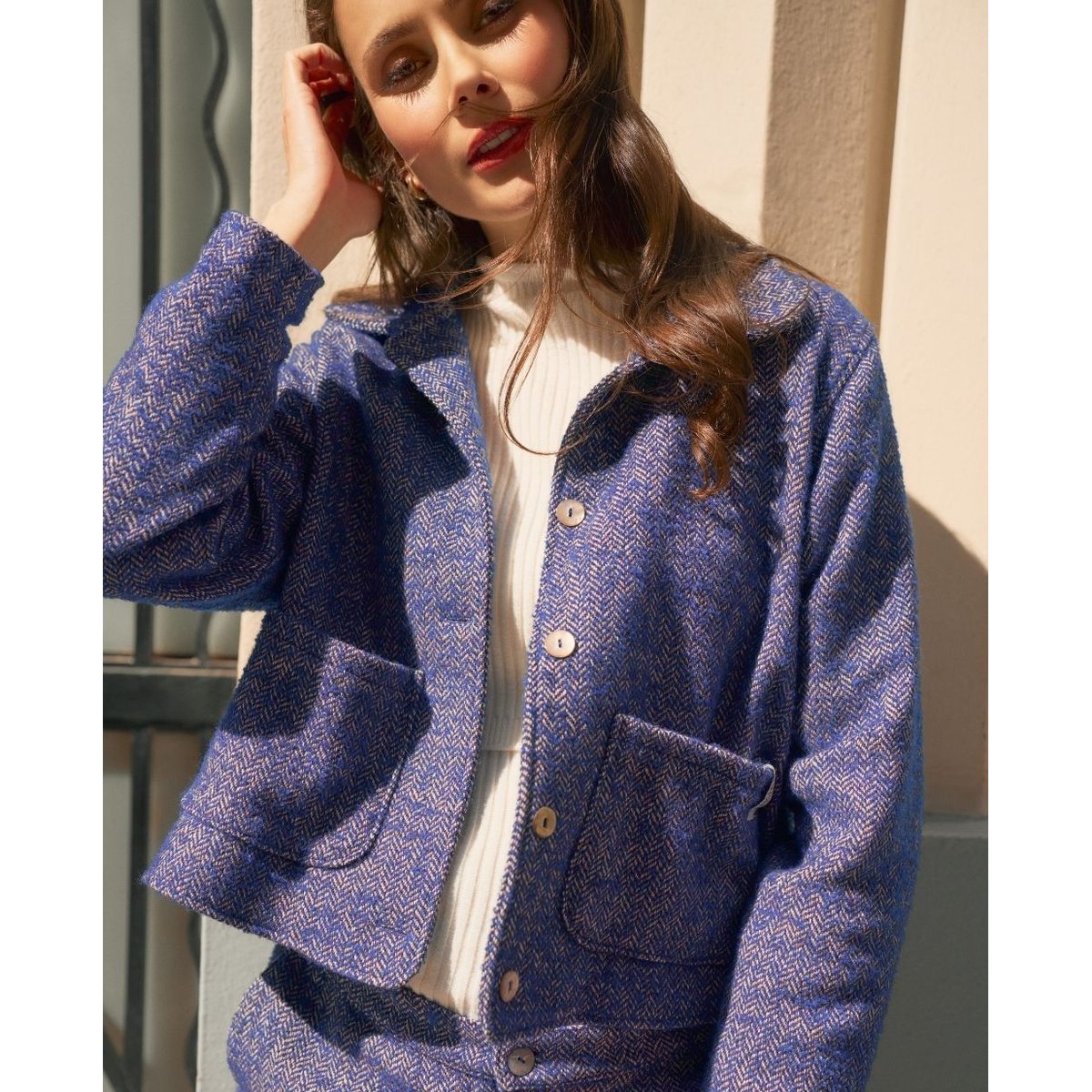 Veste courte de maternité Pippa bleu, CACHE COEUR