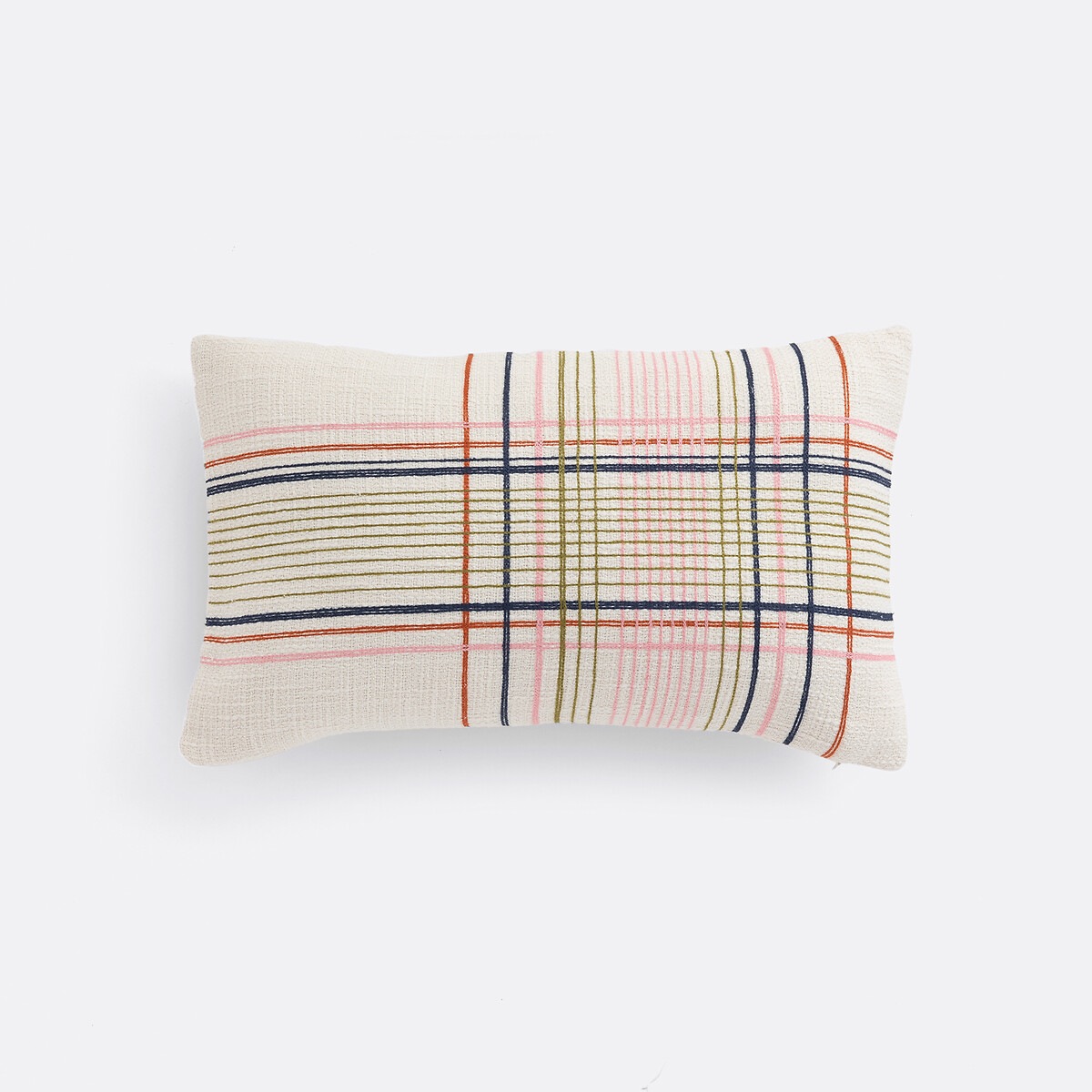 Housse de coussin rectangulaire en coton avec carreaux brodés rose, MAPOÉSIE X LA REDOUTE INTÉRIEURS