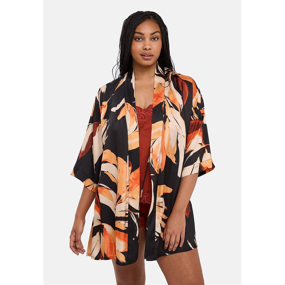 Kimono avec manches PURE CHIC imprimé feuilles, SANS COMPLEXE