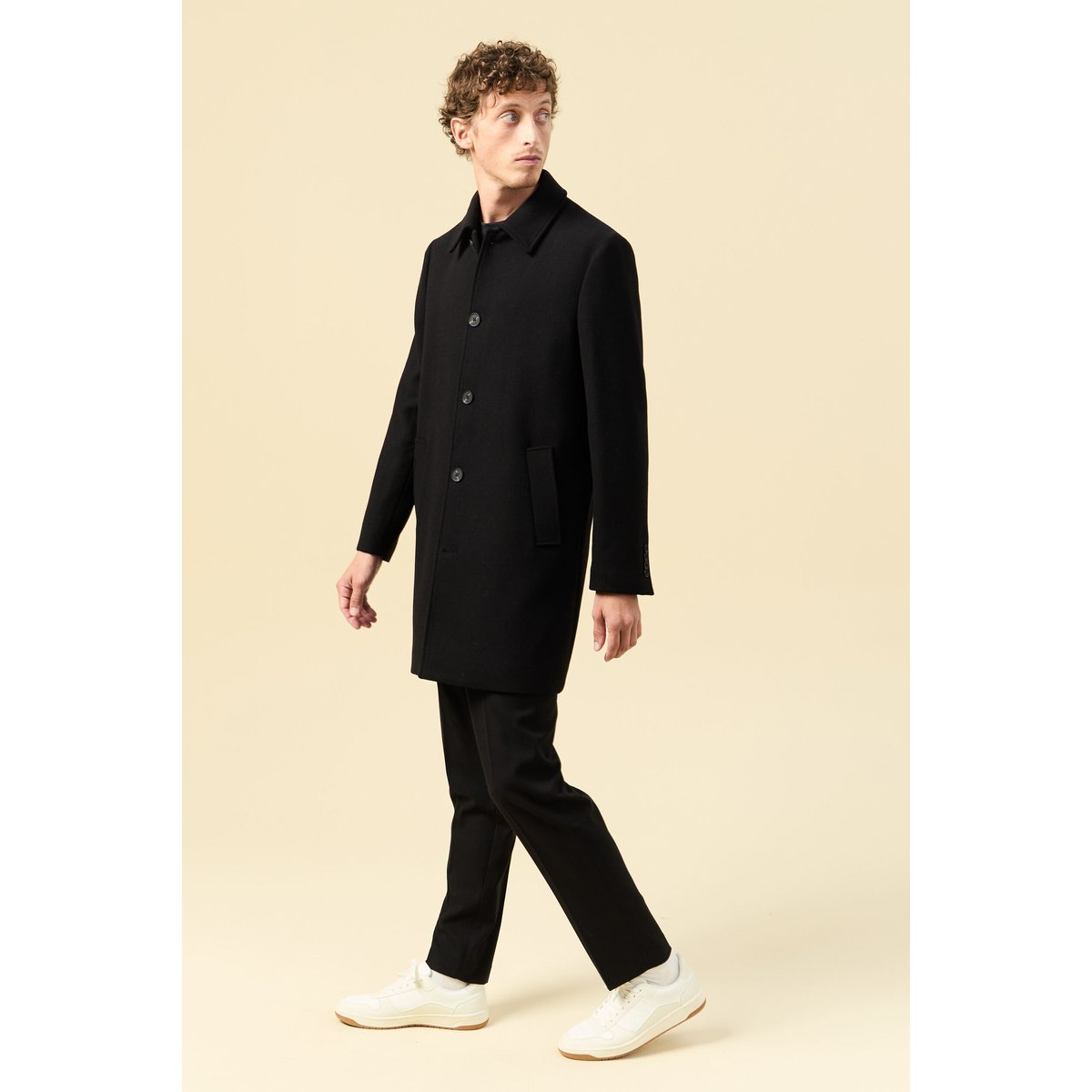 Manteau droit long manches longues noir, BONOBO