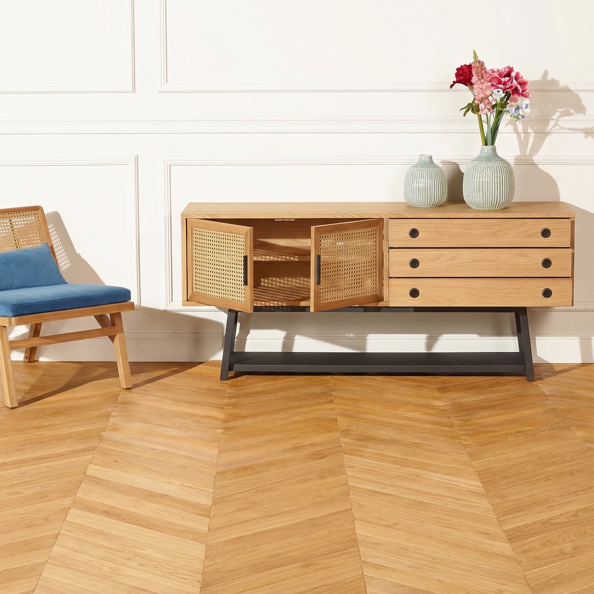 Buffet style scandinave en chêne 2 portes et 2 tiroirs LALALA beige, ROBIN DES BOIS