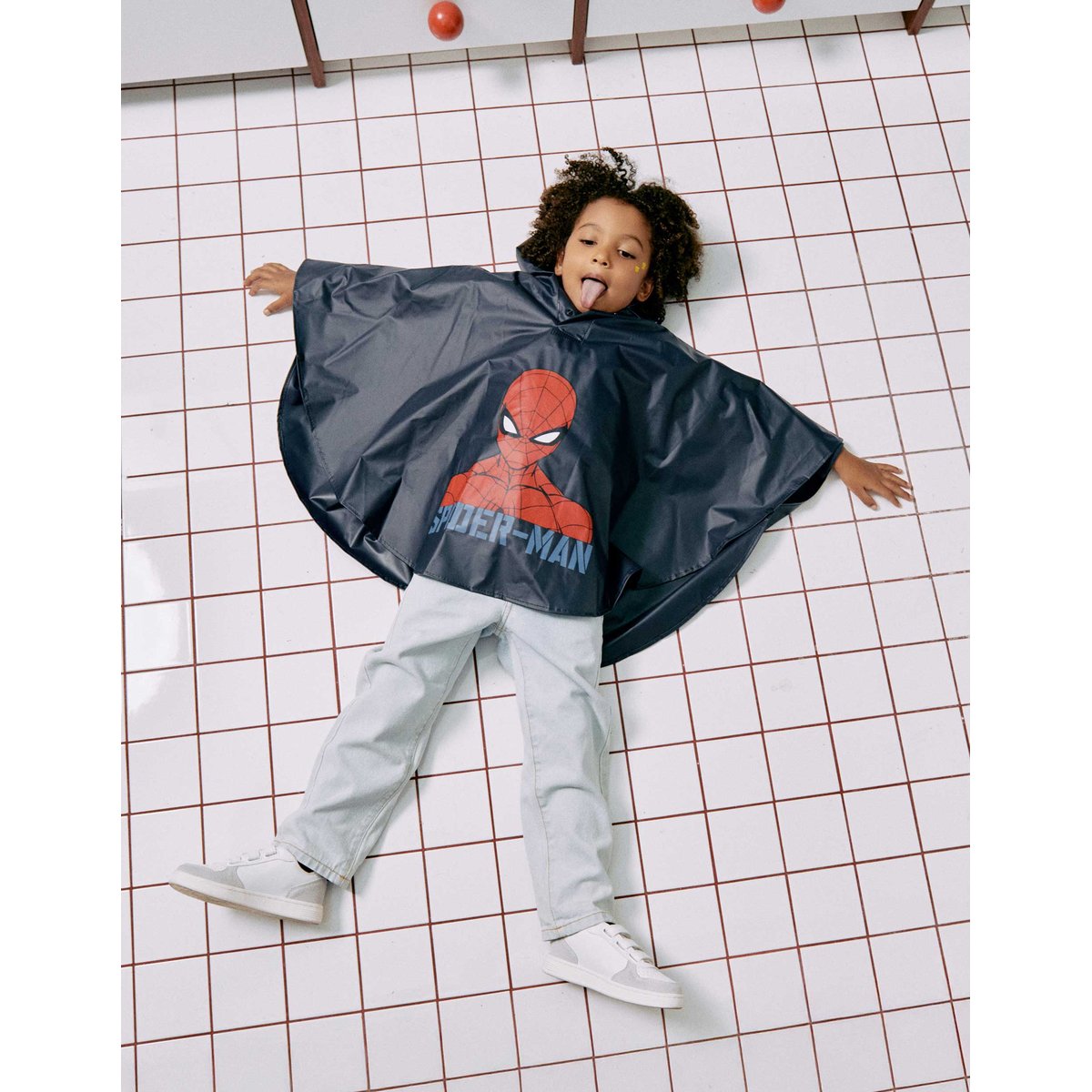 Poncho de pluie à capuche avec imprimés Spider-Man bleu foncé, ZIPPY