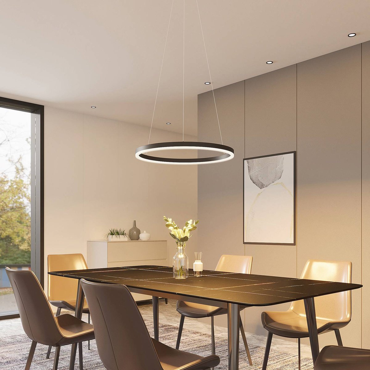 Suspension en métal moderneLED, Albiona noir, blanc, ARCCHIO