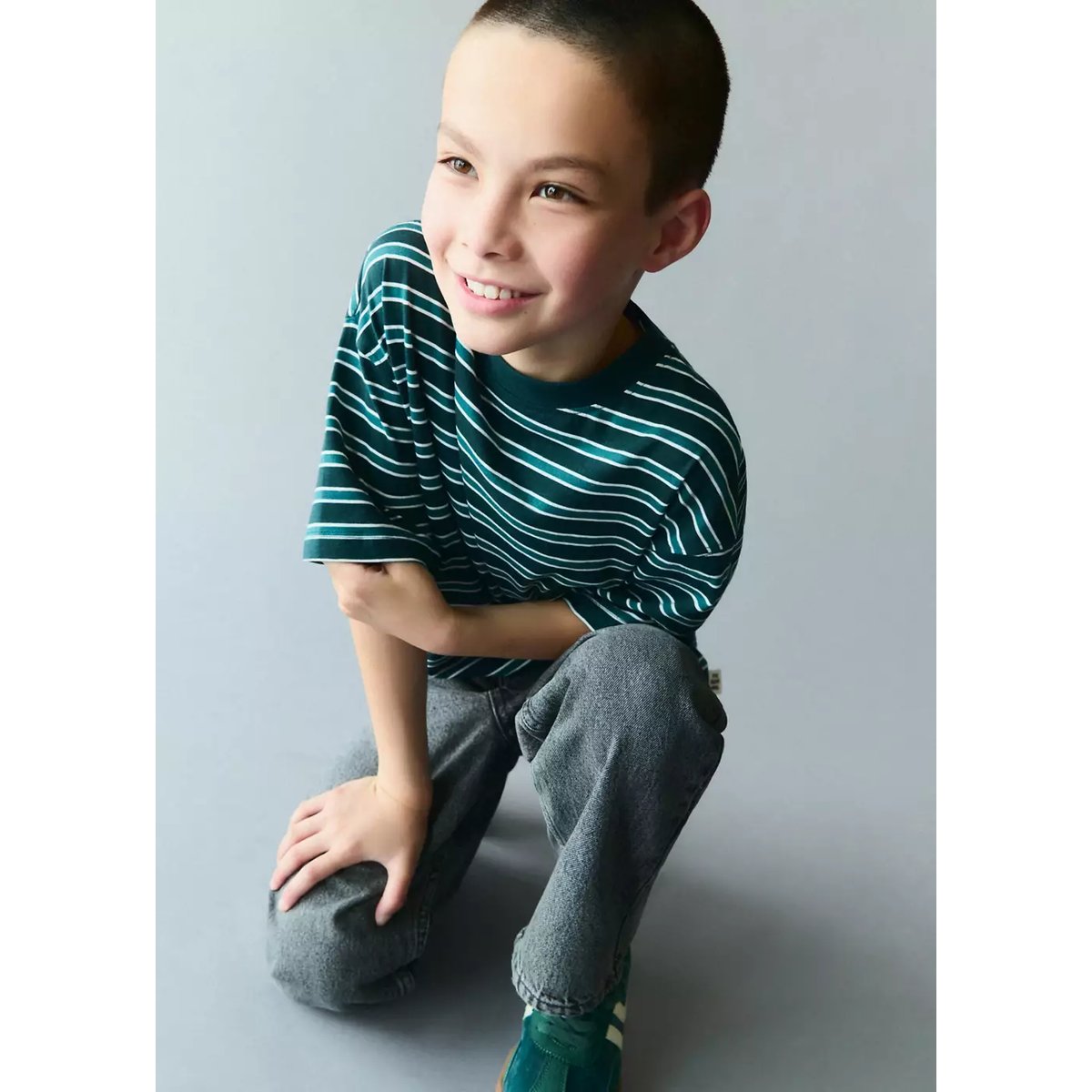 T-shirt 100 % coton rayures vert, MANGO KIDS