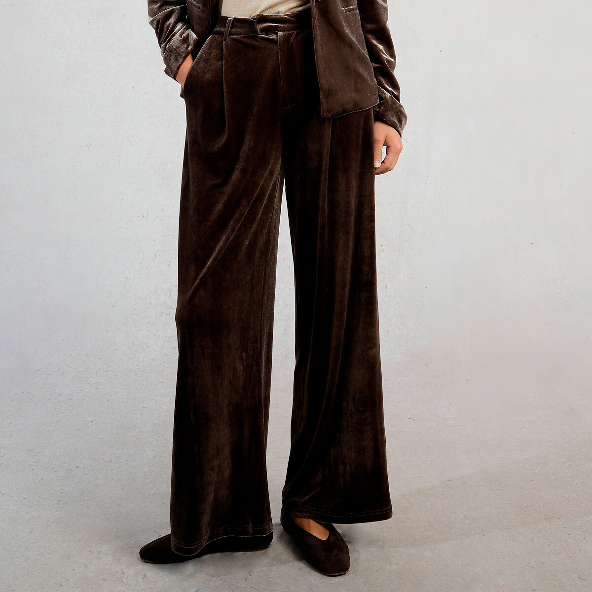 Velour Wide Leg Trousers brown, MOLLY BRACKEN