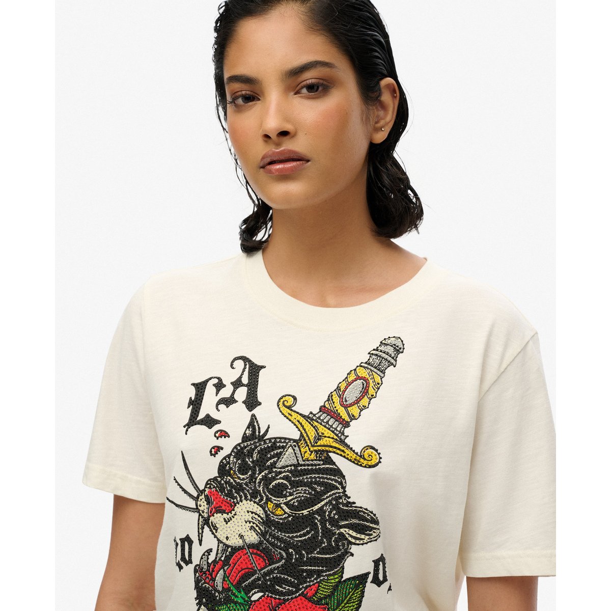 T-shirt Neo Trad Tattoo Coupe Décontractée blanc cassé flammé, SUPERDRY