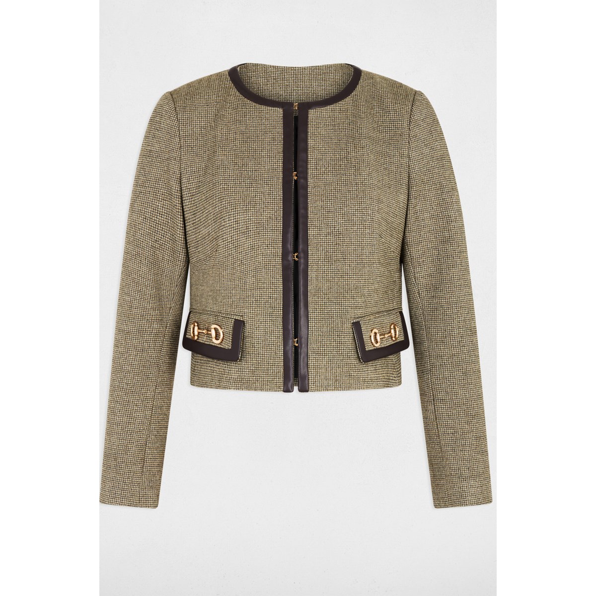 Veste droite cropped vert kaki, MORGAN