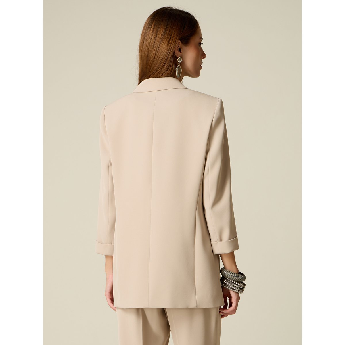 Blazer droit à manches trois-quarts beige, OLTRE