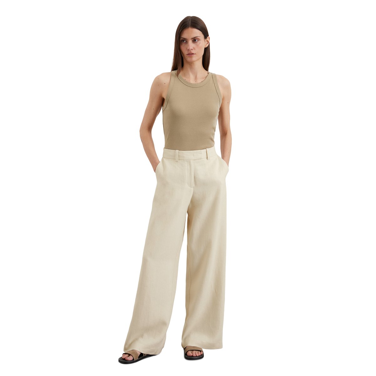 Débardeur regular en jersey de coton organique rib beige, MARC O'POLO