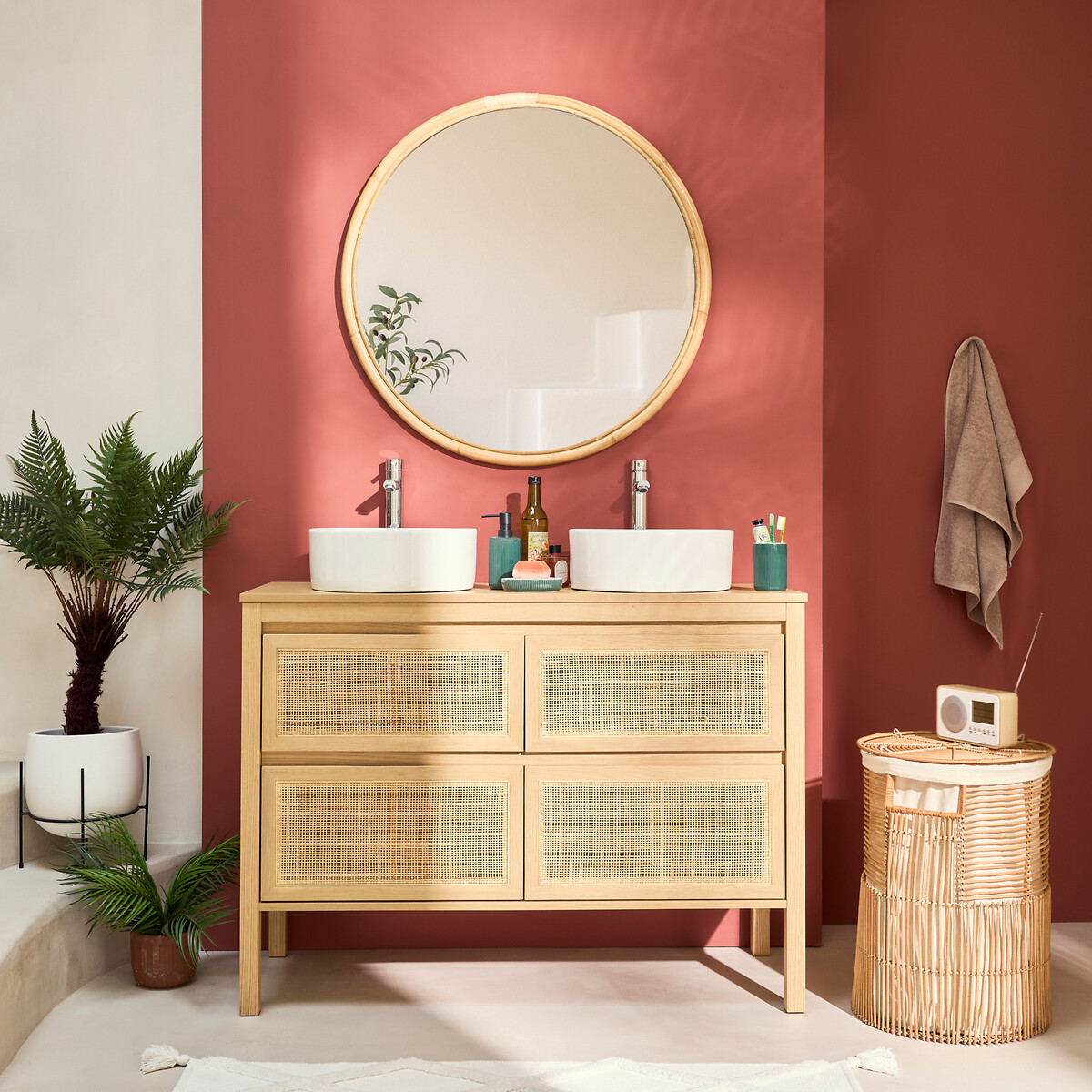 Meuble sous vasque, 4 tiroirs, en cannage largeur 120 cm, LUMPA naturel, LA REDOUTE INTERIEURS