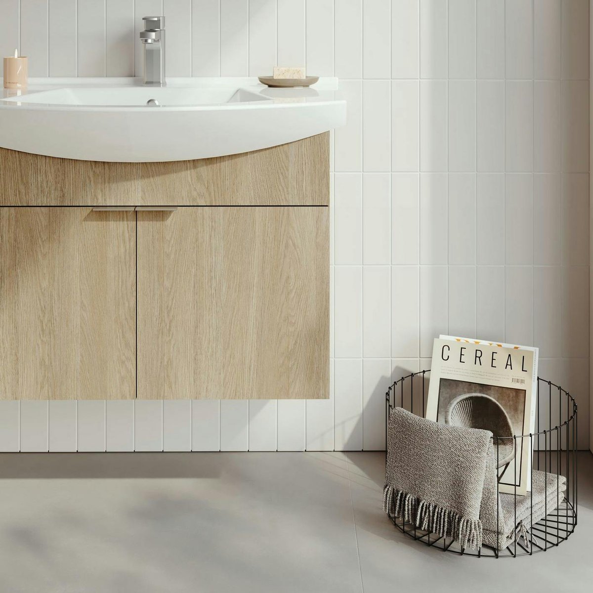 Meuble suspendu 80 cm + vasque UMI chêne, PIER IMPORT