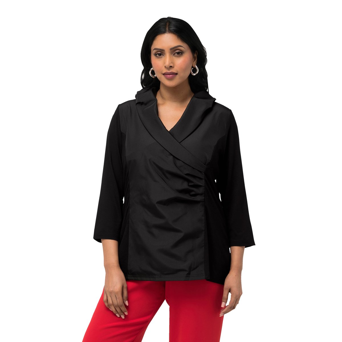 Blouse collection Classic. Encolure V et noir, ULLA POPKEN